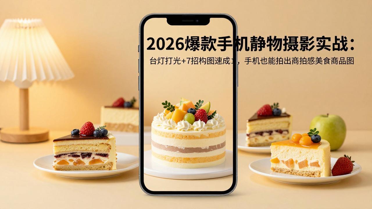 2026爆款手机静物摄影实战:台灯打光+7招构图速成,手机也能拍出商拍感美食商品图选优云网创选优云网创