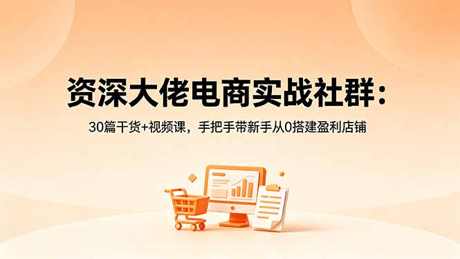 资深大佬电商实战社群:30篇干货+视频课,手把手带新手从0搭建盈利店铺选优云网创选优云网创