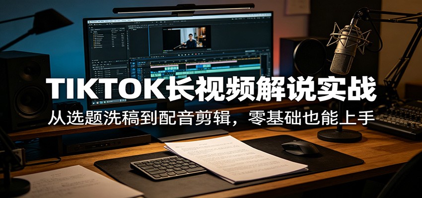 TIKTOK长视频解说实战：从选题洗稿到配音剪辑，零基础也能上手选优云网创选优云网创