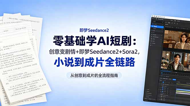 零基础学AI短剧：创意变剧情+即梦Seedance2+Sora2，小说到成片全链路选优云网创选优云网创