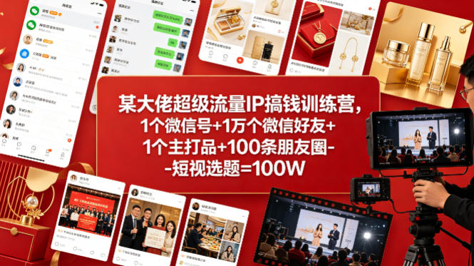 某大佬超级流量IP搞钱训练营,1个微信号+1万个微信好友+1个主打品+100条朋友圈-短视选题=100W选优云网创选优云网创
