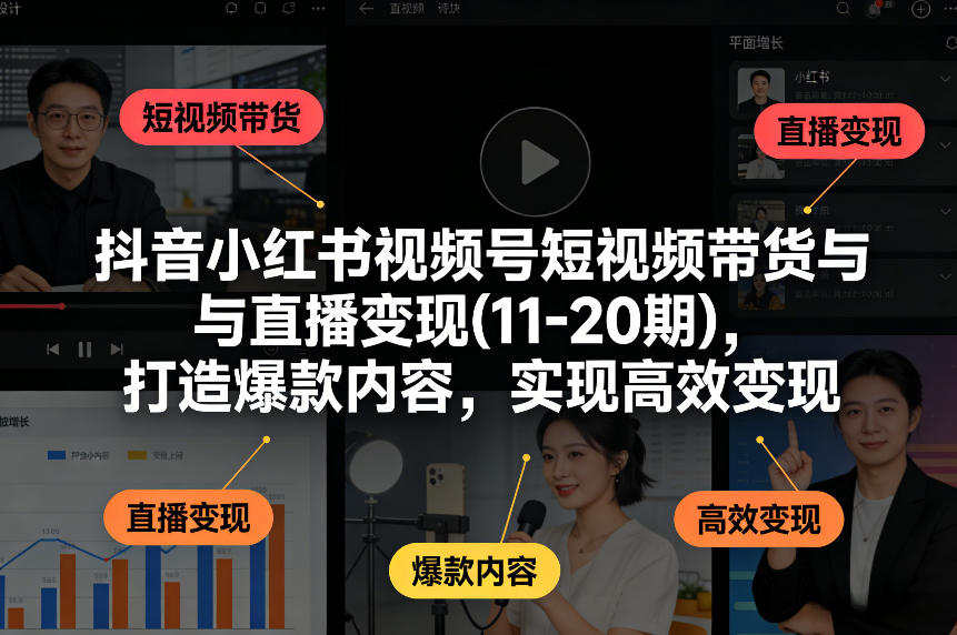抖音小红书视频号短视频带货与直播变现(10-21期),打造爆款内容,实现高效变现(更新05月08日)选优云网创选优云网创