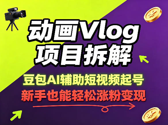 动画Vlog项目拆解,豆包AI辅助短视频起号,新手也能轻松涨粉,43条作品涨粉8.3W选优云网创选优云网创