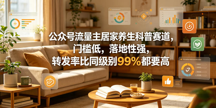 公众号流量主居家养生科普赛道，门槛低，落地性强，转发率比同级别99％都要高选优云网创选优云网创