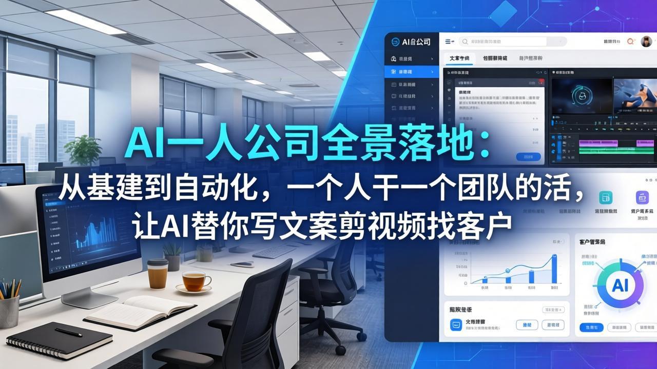 AI一人公司全景落地:从基建到自动化,一个人干一个团队的活,让AI替你写文案剪视频找客户选优云网创选优云网创