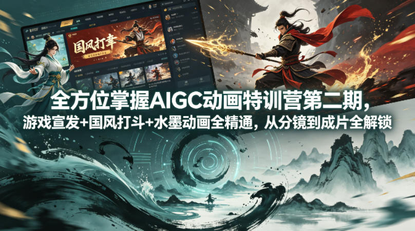 全方位掌握AIGC动画特训营第二期,游戏宣发+国风打斗+水墨动画全精通,从分镜到成片全解锁选优云网创选优云网创