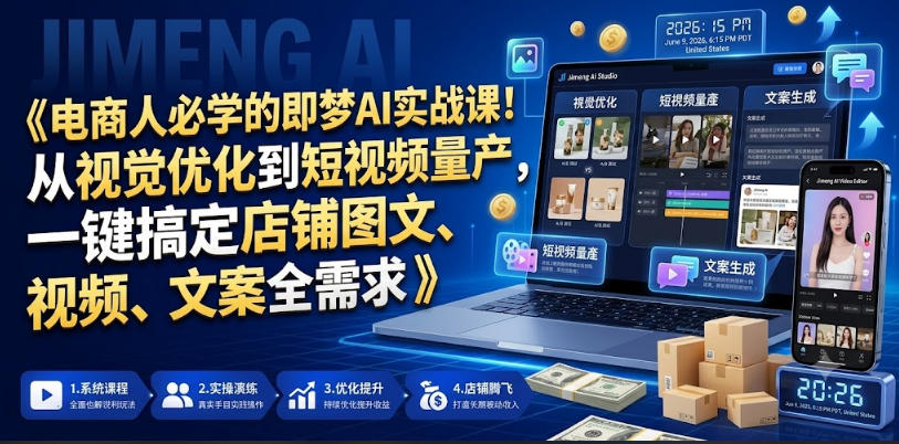 电商人必学的即梦AI实战课！从视觉优化到短视频量产，一键搞定店铺图文、视频、文案全需求选优云网创选优云网创