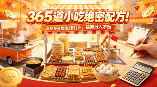 365道小吃绝密配方!2026低成本轻创业,摆摊日入不愁选优云网创选优云网创