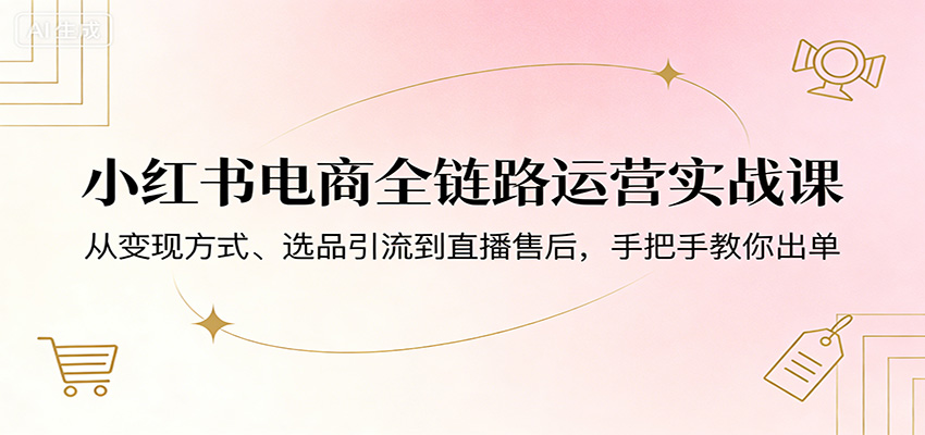 小红书电商全链路运营实战课:从变现方式、选品引流到直播售后,手把手教你出单选优云网创选优云网创