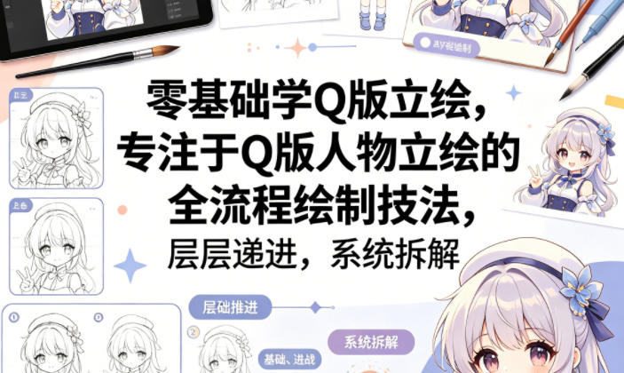 零基础学Q版立绘,专注于Q版人物立绘的全流程绘制技法,层层递进,系统拆解