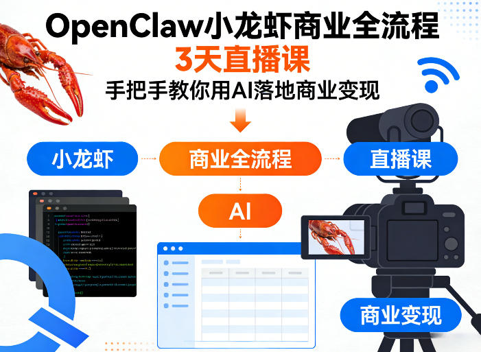OpenClaw小龙虾商业全流程3天直播课,手把手教你用AI落地商业变现选优云网创选优云网创