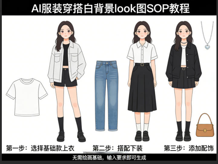 AI服装穿搭白背景look图SOP教程，不用会画画，提几句具体要求，AI就能还你一个奇迹选优云网创选优云网创