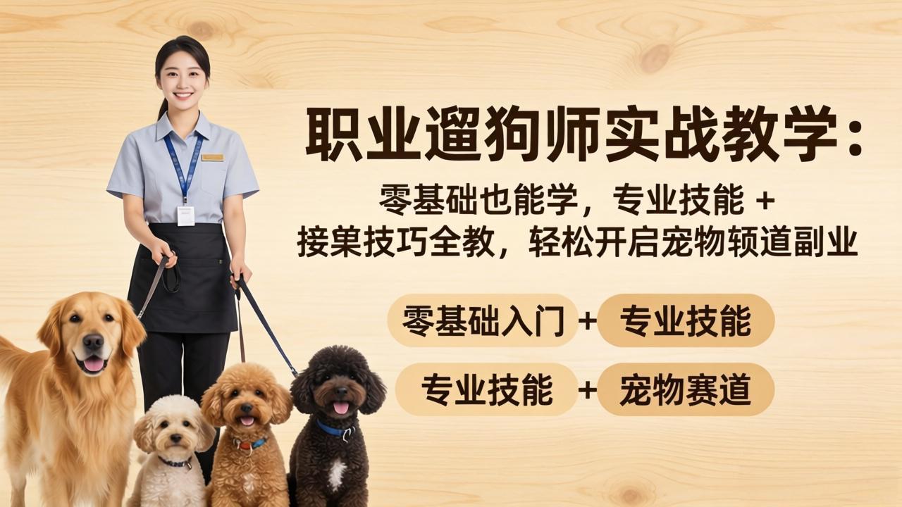 职业遛狗师实战教学：零基础也能学，专业技能 + 接单技巧全教，轻松开启宠物赛道副业选优云网创选优云网创