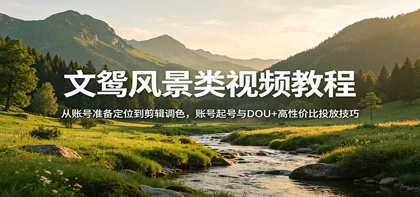 文鸳风景类视频教程:从账号准备定位到剪辑调色,账号起号与DOU+高性价比投放技巧选优云网创选优云网创
