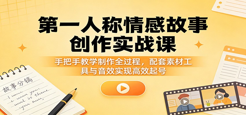 靠前人称情感故事创作实战课:手把手教学制作全过程,配套素材工具与音效实现高效起号选优云网创选优云网创
