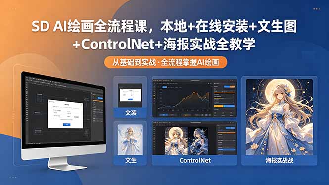SD AI绘画全流程课,本地+在线安装+文生图+ControlNet+海报实战全教学选优云网创选优云网创