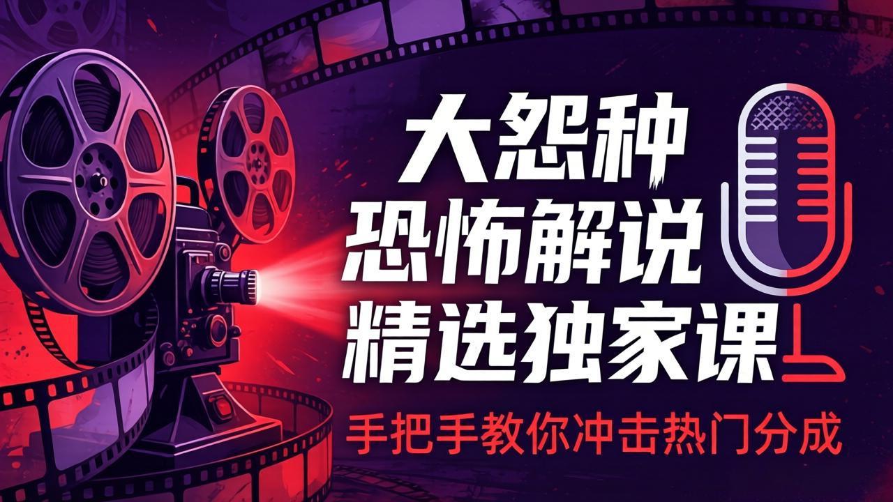 大怨种恐怖解说精选独家课：电影下载+文案配音+片头封面，手把手教你冲击热门分成选优云网创选优云网创