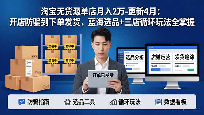 淘宝无货源5.0单店月入2万-更新4月:开店防骗到下单发货,蓝海选品+三店循环玩法全掌握选优云网创选优云网创
