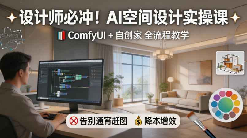 设计师必冲!AI空间设计实操课,ComfyUI+自创家全教学,告别通宵赶图,降本增效选优云网创选优云网创