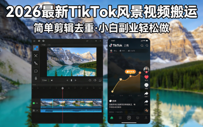 2026最新TikTok风景视频搬运简单剪辑去重小白副业月入 8000选优云网创选优云网创
