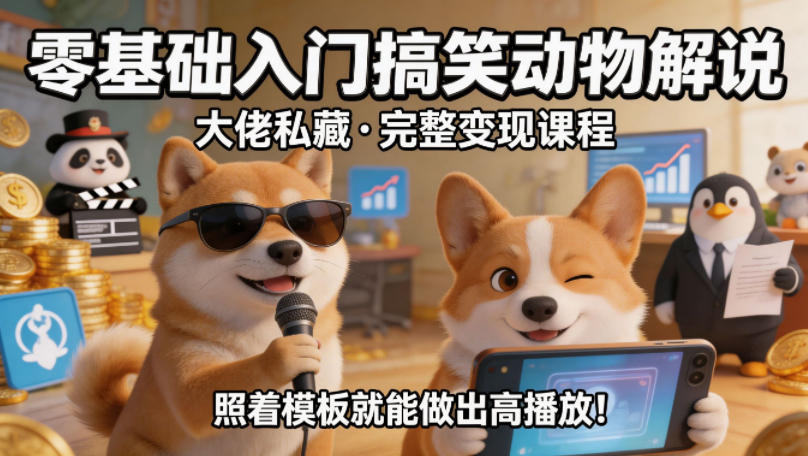 零基础入门搞笑动物解说,大佬私藏完整变现课程,照着模板就能做出高播放选优云网创选优云网创
