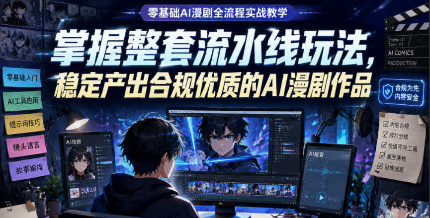 零基础AI漫剧全流程实战教学,掌握整套流水线玩法,稳定产出合规优质的AI漫剧作品选优云网创选优云网创