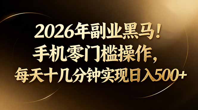 2026年副业黑马!手机零门槛操作,每天十几分钟实现日入500+选优云网创选优云网创