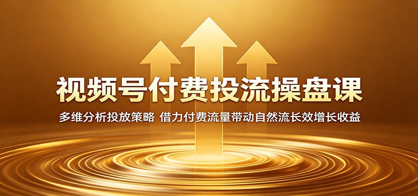 视频号付费投流操盘课:多维分析投放策略,借力付费流量带动自然流长效增长收益选优云网创选优云网创