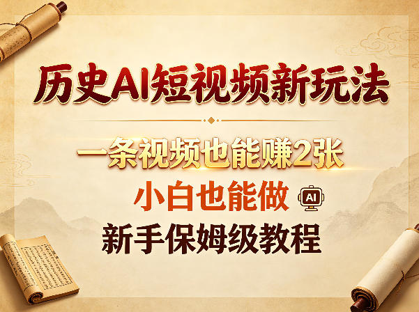 历史AI短视频新玩法,一条视频也能賺2张,小白也能做,新手保姆级教程选优云网创选优云网创