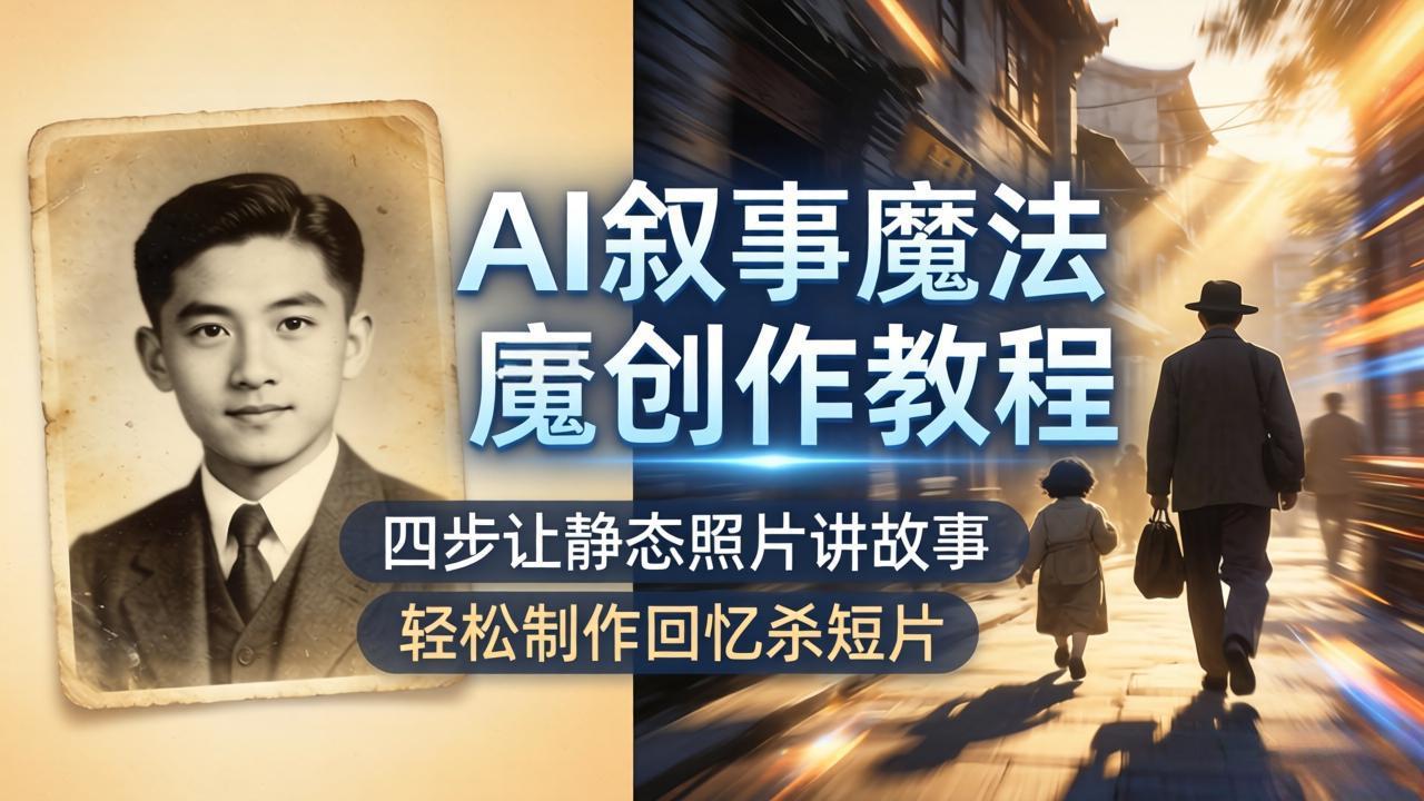 AI叙事魔法创作教程,四步让静态照片讲故事,老照片修复加动态特效,轻松制作回忆杀短片选优云网创选优云网创