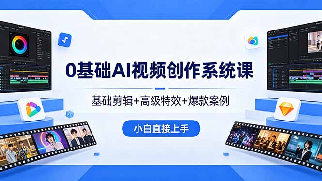 0基础AI视频创作系统课,基础剪辑+高级特效+爆款案例,小白直接上手选优云网创选优云网创