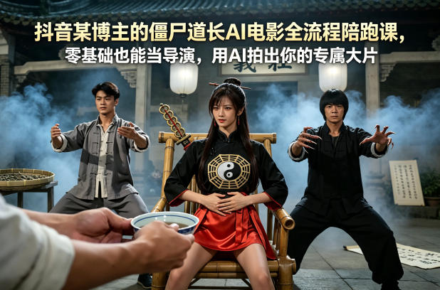 抖音某博主的僵尸道长AI电影全流程陪跑课，零基础也能当导演，用AI拍出你的专属大片选优云网创选优云网创