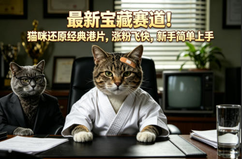 最新宝藏赛道!猫咪还原经典港片,涨粉飞快,新手简单上手选优云网创选优云网创