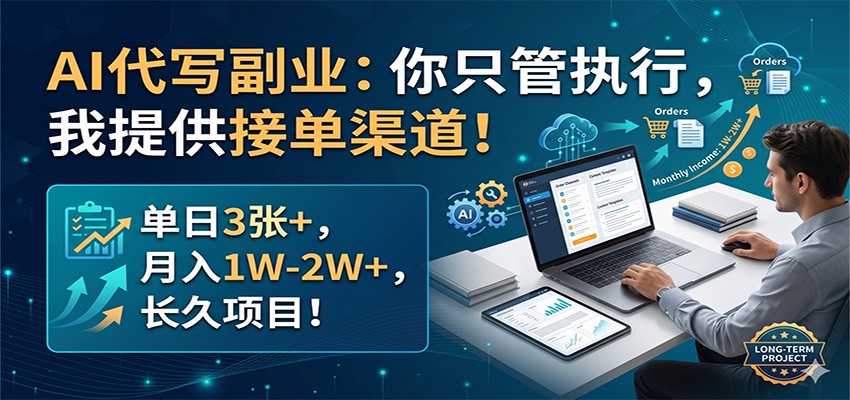 AI代写副业：你只管执行，我提供接单渠道！单日3张+，月入1W-2W+，长久项目选优云网创选优云网创