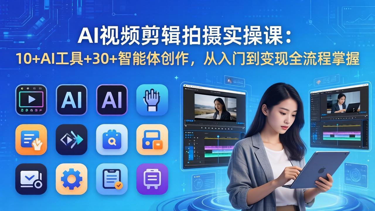 AI 视频剪辑拍摄实操课:10+AI工具+30+智能体创作,从入门到变现全流程掌握选优云网创选优云网创