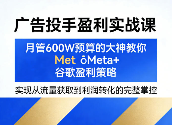 广告投手盈利实战课,月管600W预算的大神教你Meta+谷歌盈利策略,实现从流量获取到利润转化的完整掌控选优云网创选优云网创