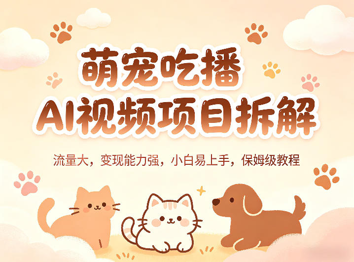 萌宠吃播AI视频项目拆解,流量大,变现能力强,小白易上手,保姆级教程选优云网创选优云网创