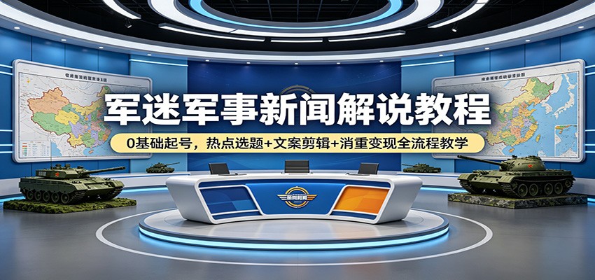 军迷军事新闻解说教程:0基础起号,热点选题+文案剪辑+消重变现全流程教学选优云网创选优云网创