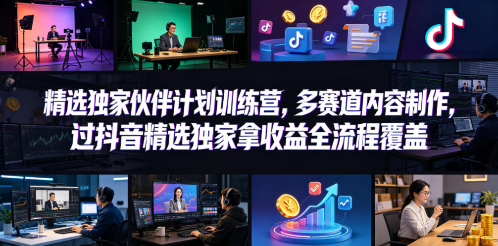 小豁食堂精选独家伙伴计划训练营,多赛道内容制作,过抖音精选独家拿收益全流程覆盖选优云网创选优云网创