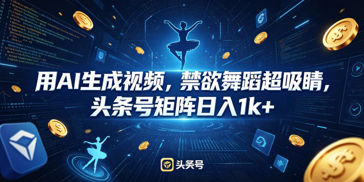 用AI生成视频，禁欲舞蹈超吸睛，头条号矩阵日入1k+选优云网创选优云网创