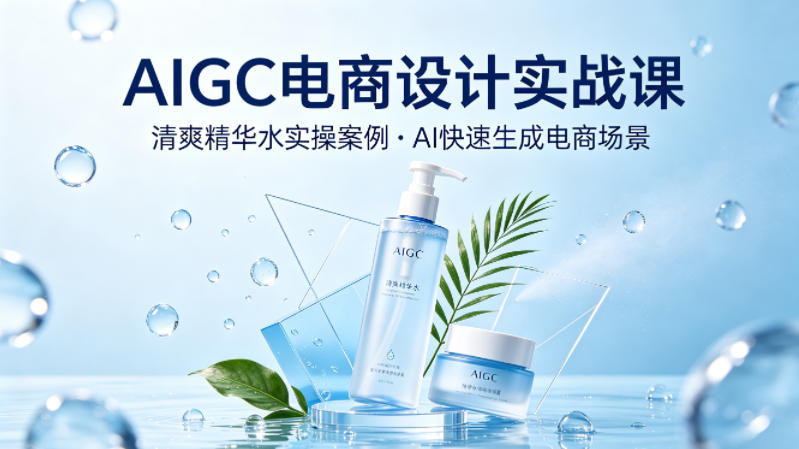 AIGC电商设计实战课,以清爽精华水为实操案例,教你用AI快速生成电商场景选优云网创选优云网创