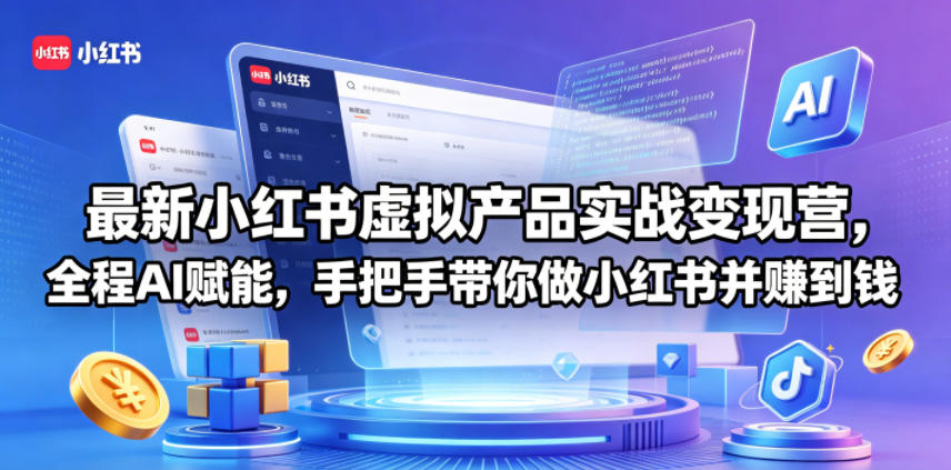 最新小红书虚拟产品实战变现营，全程AI赋能，手把手带你做小红书并赚到钱选优云网创选优云网创